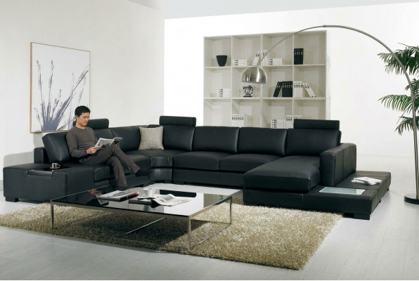 Ledersofadesigner Sofa U-Form Wunnlandschaft Canapé Dekoratioun Këssen Eckssofa