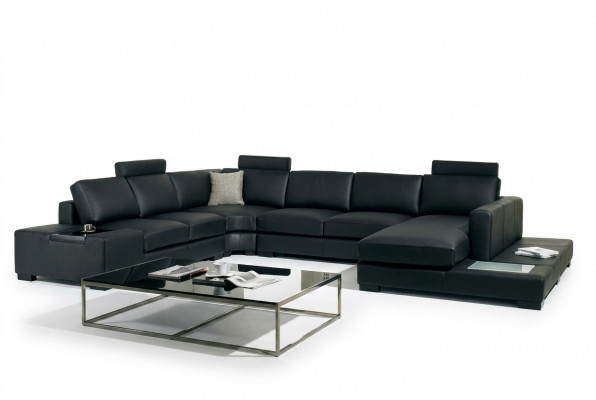 Ledersofadesigner Sofa U-Form Wunnlandschaft Canapé Dekoratioun Këssen Eckssofa