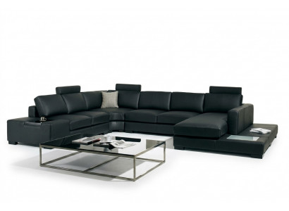 Ledersofadesigner Sofa U-Form Wunnlandschaft Canapé Dekoratioun Këssen Eckssofa