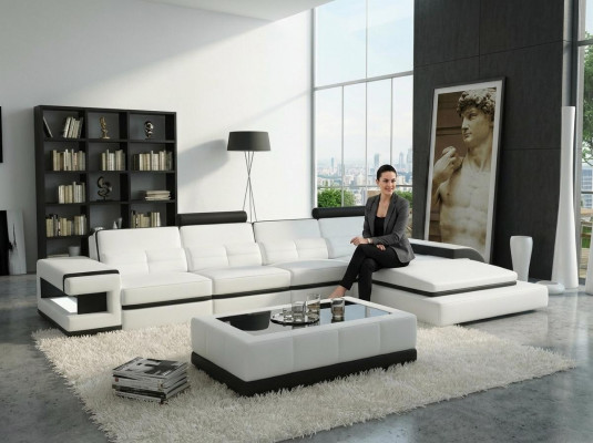 Ecksofa L-Form Sofa Canapé Design Geri Polster Lieder Modern Beliichtete