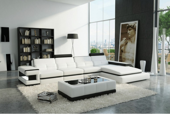 Ecksofa L-Form Sofa Canapé Design Geri Polster Lieder Modern Beliichtete