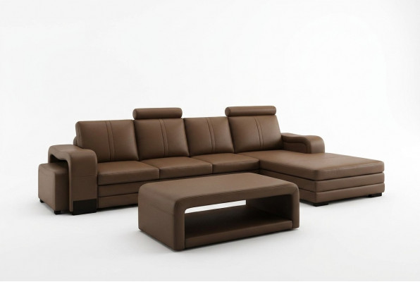 Eckcouch Sofa Garnitur 3tlg. Canapé Dësch Hocker Lieder Garnitur Canapéen