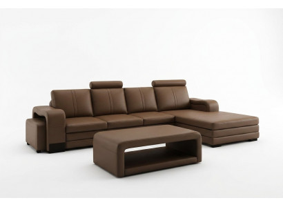 Eckcouch Sofa Garnitur 3tlg. Canapé Dësch Hocker Lieder Garnitur Canapéen