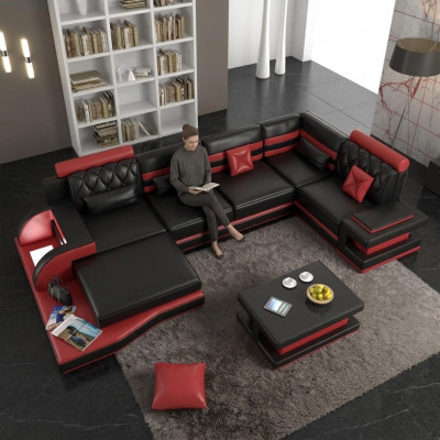 Ecksofa Ledersofa Grouss XXL U Form Wunnlandschaft Sofa Canapé Garnitur