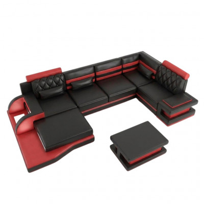 Ecksofa Ledersofa Grouss XXL U Form Wunnlandschaft Sofa Canapé Garnitur