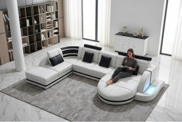 Ecksofa Ledersofa Grouss XXL U-Form Wunnlandschaft Sofa Canapé Garnitur Canapéen Eck-Ecksofa