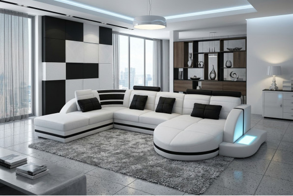 Ecksofa Ledersofa Grouss XXL U-Form Wunnlandschaft Sofa Canapé Garnitur Canapéen Eck-Ecksofa