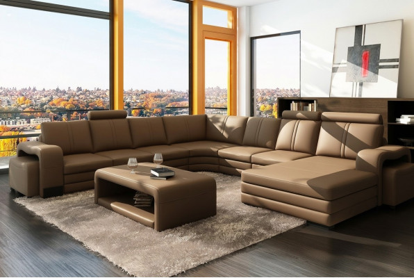 Designer Wunnlandschaft U-Form Schemel Dësch Canapé Ecksofa Polster