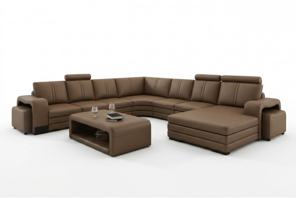 Designer Wunnlandschaft U-Form Schemel Dësch Canapé Ecksofa Polster