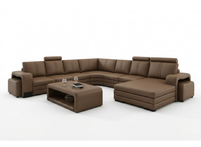Designer Wunnlandschaft U-Form Schemel Dësch Canapé Ecksofa Polster