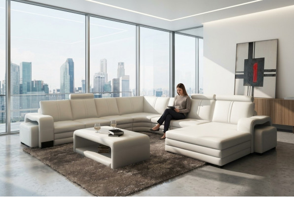 Eckcanapé U-Form + 2x Hocker + Couchtisch Canapé Design Gräif Polster Leder