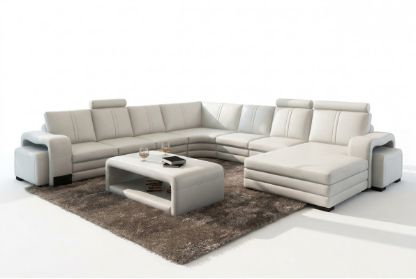 Eckcanapé U-Form + 2x Hocker + Couchtisch Canapé Design Gräif Polster Leder