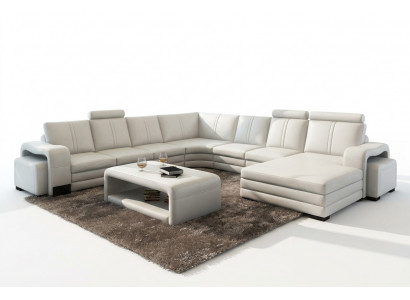 Eckcanapé U-Form + 2x Hocker + Couchtisch Canapé Design Gräif Polster Leder