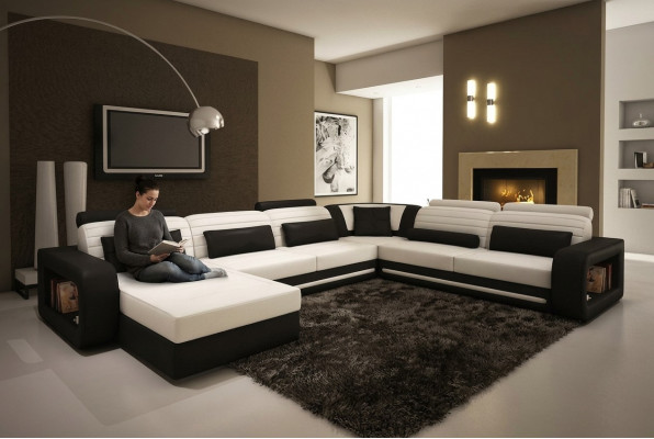 U-Form Sofa Couch Polster Ecksofa Garnitur Wunnlandschaft Lieder Design