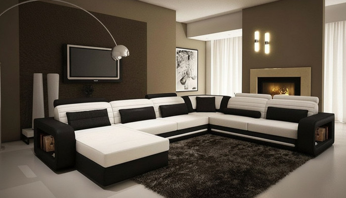 U-Form Sofa Couch Polster Ecksofa Garnitur Wunnlandschaft Lieder Design