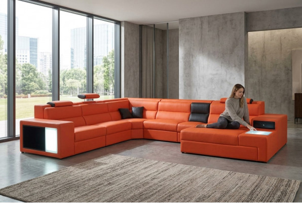 Ecksofa Ledersofa Grouss XXL U-Form Wohnlandschaft Sofa Deko Canapé Garnitur