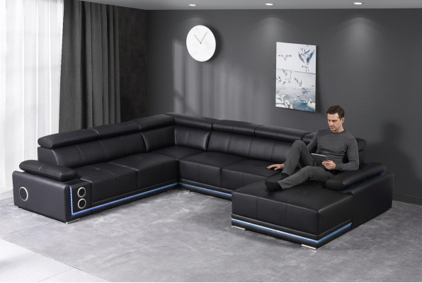 Modern Ecksofa Wunnlandschaft Couch Eckgarnitur Liederlinn beleucht