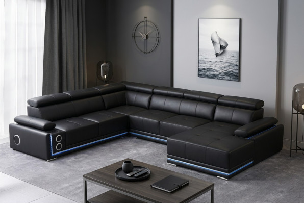 Modern Ecksofa Wunnlandschaft Couch Eckgarnitur Liederlinn beleucht