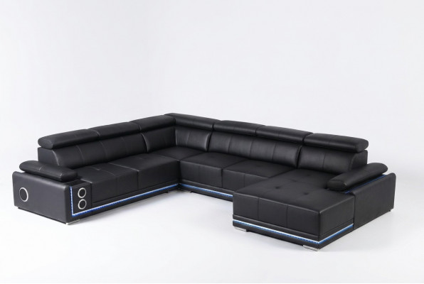 Modern Ecksofa Wunnlandschaft Couch Eckgarnitur Liederlinn beleucht