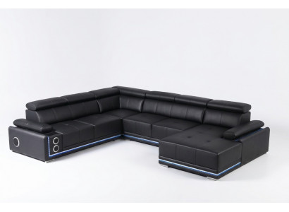 Modern Ecksofa Wunnlandschaft Couch Eckgarnitur Liederlinn beleucht