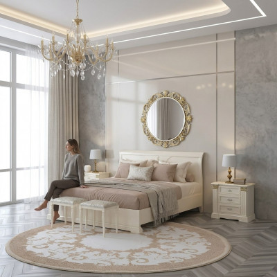 Bett + 2x Nuetsdësch 3 tlg Schlofzëmmer Set Design Modern Luxus Klassesch Miwwelen Massivholz