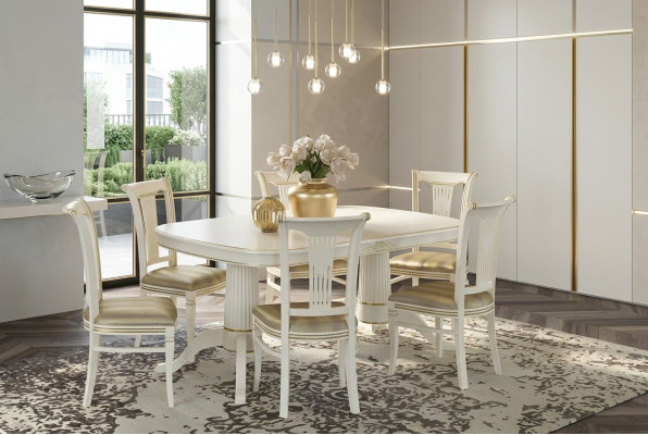 Set vun 4 Stull Still Iesszëmmer Garnitur Miwwelen Léin Design Sëtzmiwwel Grupp Holz