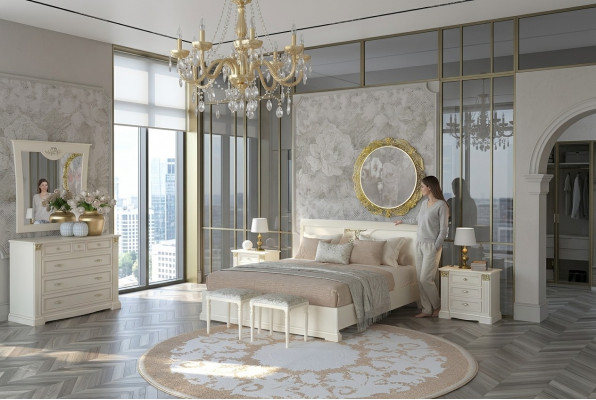 Bett Nuetsdësch Kommode 7 Stéck Schlofzëmmer Set Design Luxus Schlofzëmmer Massivholz