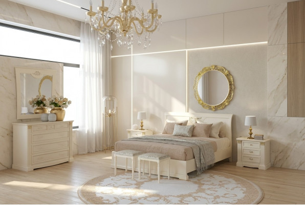 Bett Nuetsdësch Kommode 7 Stéck Schlofzëmmer Set Design Luxus Schlofzëmmer Massivholz