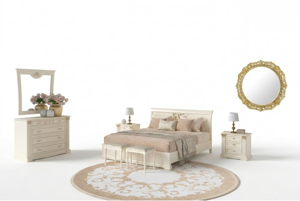Bett Nuetsdësch Kommode 7 Stéck Schlofzëmmer Set Design Luxus Schlofzëmmer Massivholz