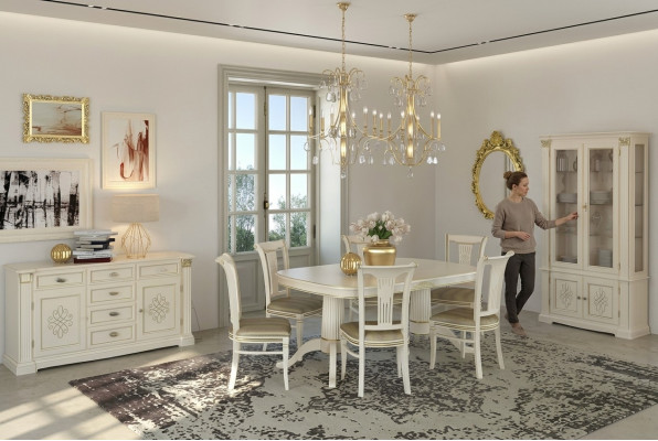 Komplett Set Iessdësch + 6 Still Iesszëmmer Set Iess Grupp Massivholz Dësch Dëscher 9tlg