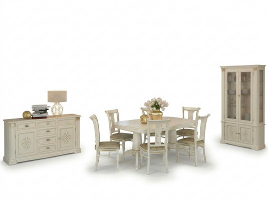 Komplett Set Iessdësch + 6 Still Iesszëmmer Set Iess Grupp Massivholz Dësch Dëscher 9tlg