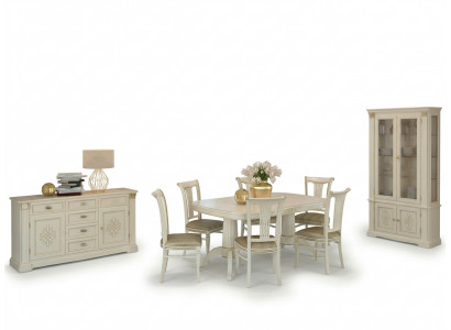 Komplett Set Iessdësch + 6 Still Iesszëmmer Set Iess Grupp Massivholz Dësch Dëscher 9tlg