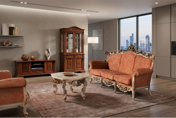 Designer 321 Sëtzer Sofa-Suite Polster Italienesch Miwwelen Sofa Massivholz