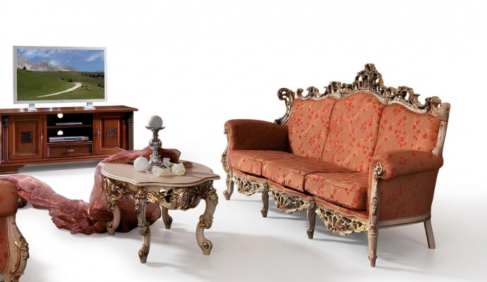 Designer 321 Sëtzer Sofa-Suite Polster Italienesch Miwwelen Sofa Massivholz