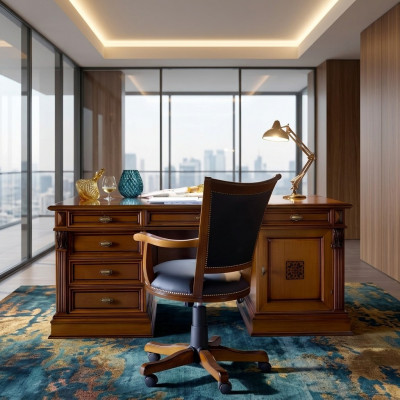 Luxus Washington Büro Set Italienesch Miwwelen Büro 3tlg. Barock Rokoko Massivholz