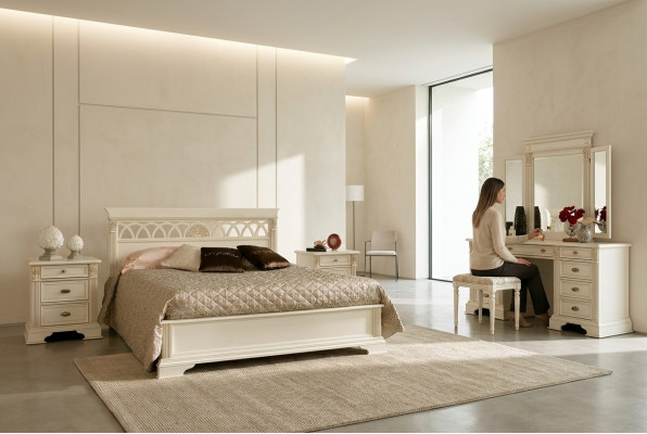 Luxus Schlofkummer Set 6tlg. Bett 2x Nuetsdësch Make-Up-Dësch Designer Miwwelen Massivholz