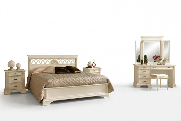 Luxus Schlofkummer Set 6tlg. Bett 2x Nuetsdësch Make-Up-Dësch Designer Miwwelen Massivholz