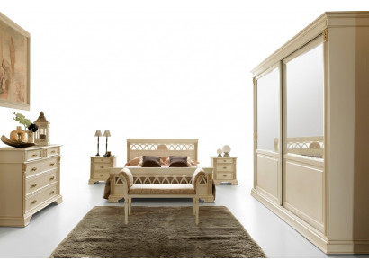 Schlofkummer Set Design Modern Luxus Bett + 2x Nuetsdësch Massivholz