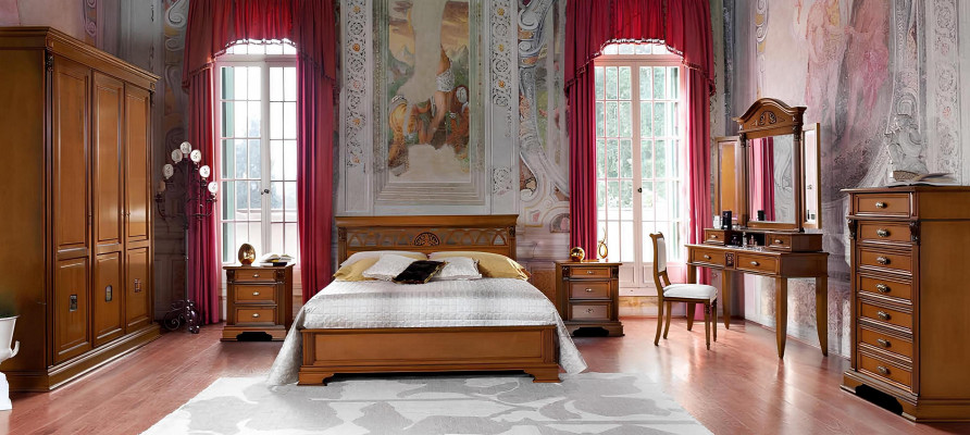 Luxus Schlofzëmmer Set 8-Deeler. Bett + 2x Nuechtstësch + Schminckdësch Designer Miwwelen Massivholz