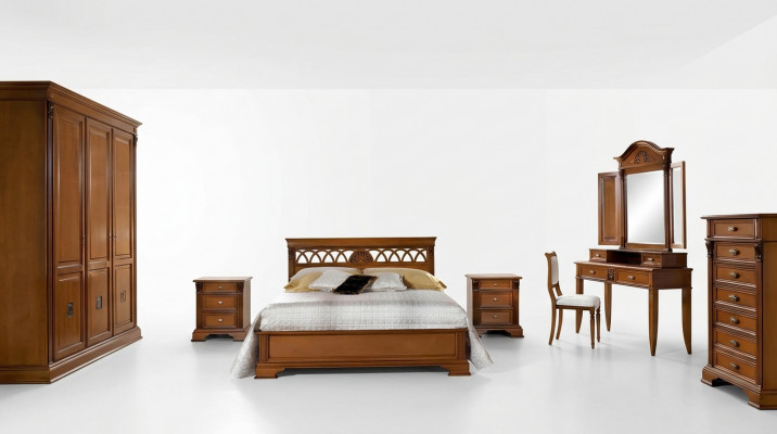 Luxus Schlofzëmmer Set 8-Deeler. Bett + 2x Nuechtstësch + Schminckdësch Designer Miwwelen Massivholz