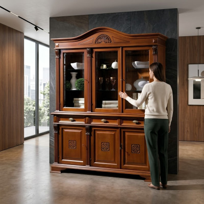 Steewand Holz Buffet Vitrine Schaf Sall Schiefschränk