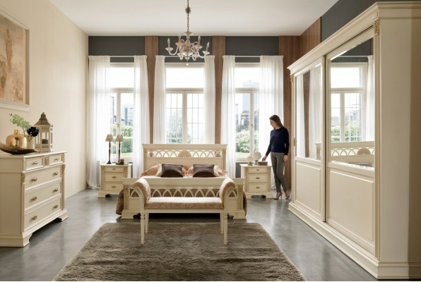 Bett + 2x Nuetsdësch 3 Stéck Schlofzëmmer Set Massivholz Designer Luxus Schlofzëmmer Barock