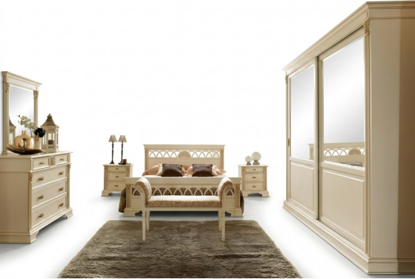 Bett + 2x Nuetsdësch 3 Stéck Schlofzëmmer Set Massivholz Designer Luxus Schlofzëmmer Barock