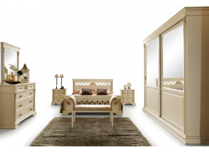 Bett + 2x Nuetsdësch 3 Stéck Schlofzëmmer Set Massivholz Designer Luxus Schlofzëmmer Barock