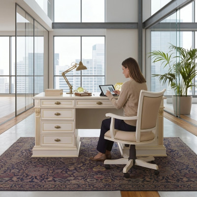Bürosset Schreifdësch Chefsessel Komplett Office Barock Rokoko 2tlg. Set Massivholz