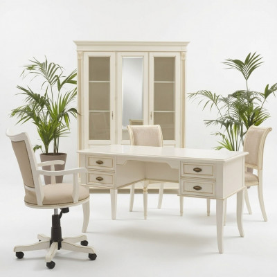 Büro Schreifdësch + Sesselen Schreifdëscher Dësch Holz Stull 2tlg Set Italien
