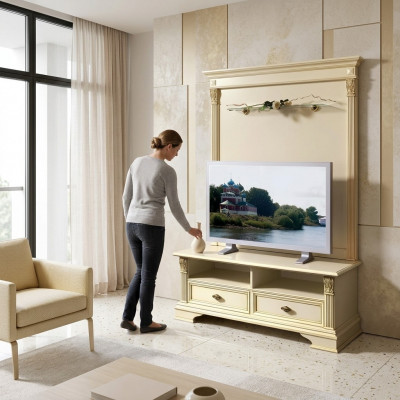Fernseh Schaf TV Wand Seite Board RTV Niddereg Italienesch Miwwelen Antik Stil Holz