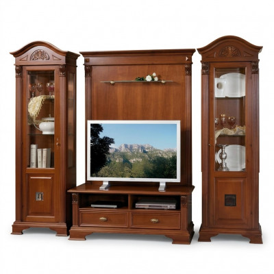Klassesch Wunnwand Massivholz Wunnzëmmer Vitrin Sideboard RTV Regal Wänn Schaf 4tlg.