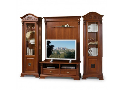 Klassesch Wunnwand Massivholz Wunnzëmmer Vitrin Sideboard RTV Regal Wänn Schaf 4tlg.