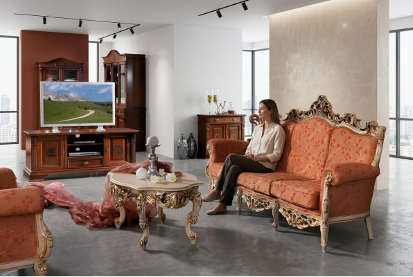Sofa Barock Rokoko Dräisëtzer 3 Sëtzer Couch Polster Sofas Couchen Massivholtz